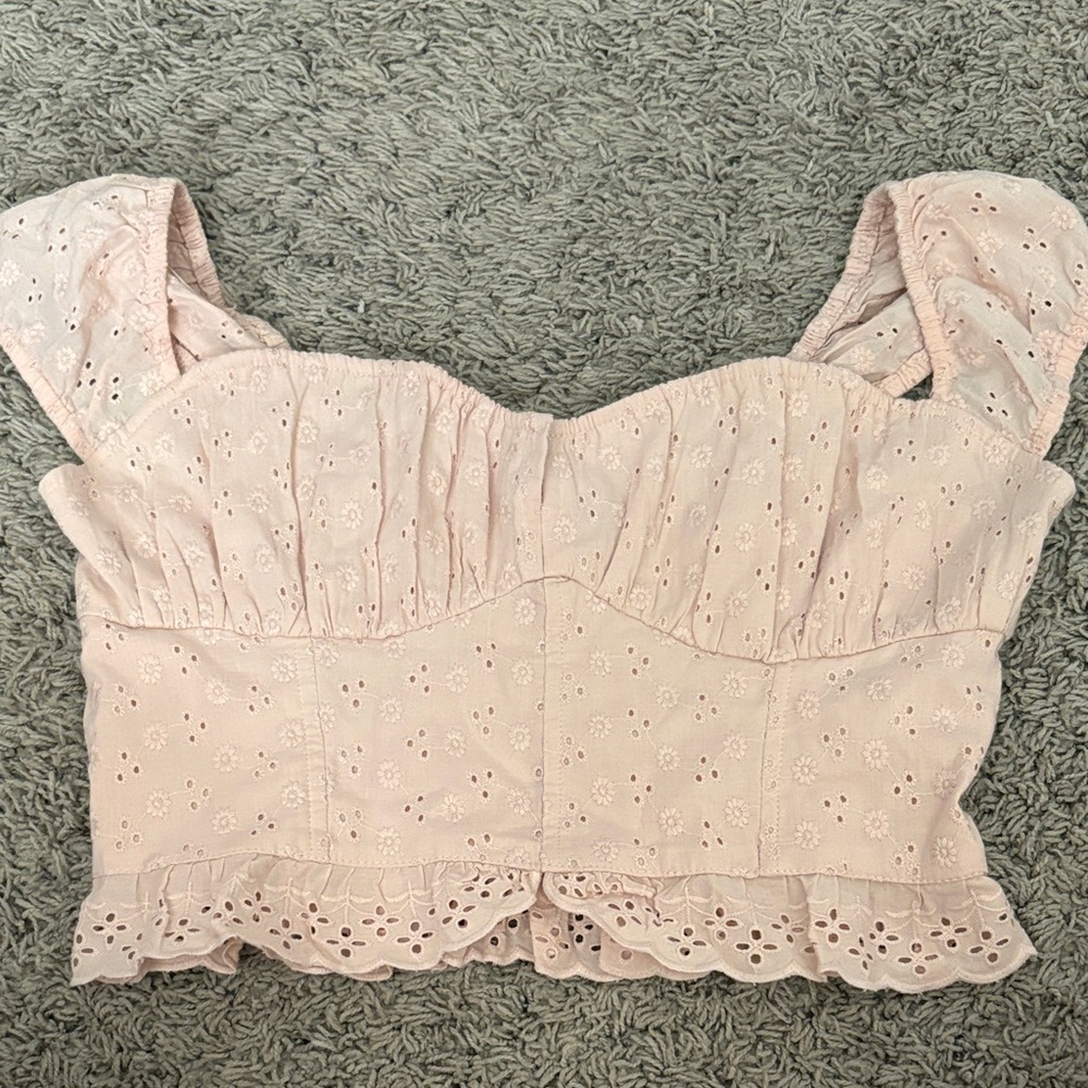 Hollister Light Pink Eyelet Crop Top